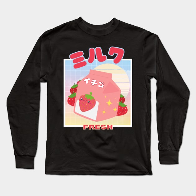 Vaporwave Kawaii Strawberry Milk Shake Long Sleeve T-Shirt by Sugoi Otaku Gifts